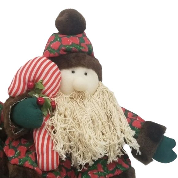 Brown Fur Santa Yarn Beard Candy Cane Plush Toy Albert E Price Cotton - Picture 3 of 6